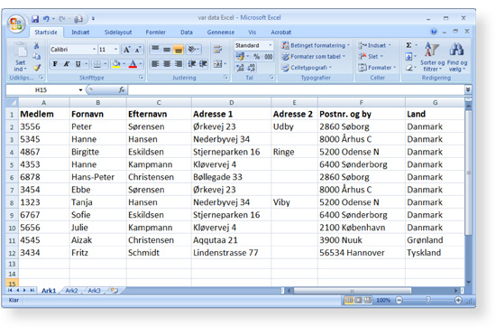 Screenshot af Excel
